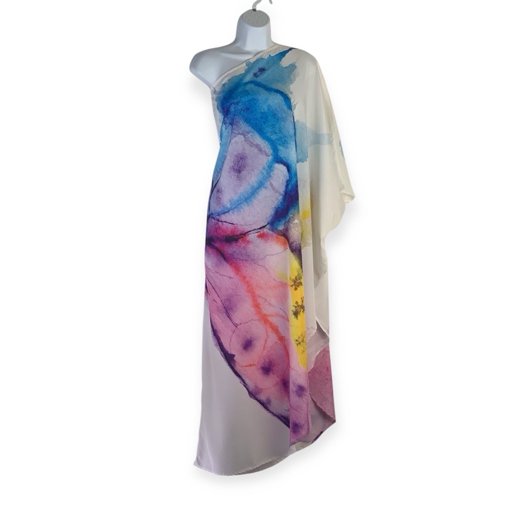 America & Beyond Rainbow Butterfly One Shoulder Dress Sz S - Picture 2 of 14